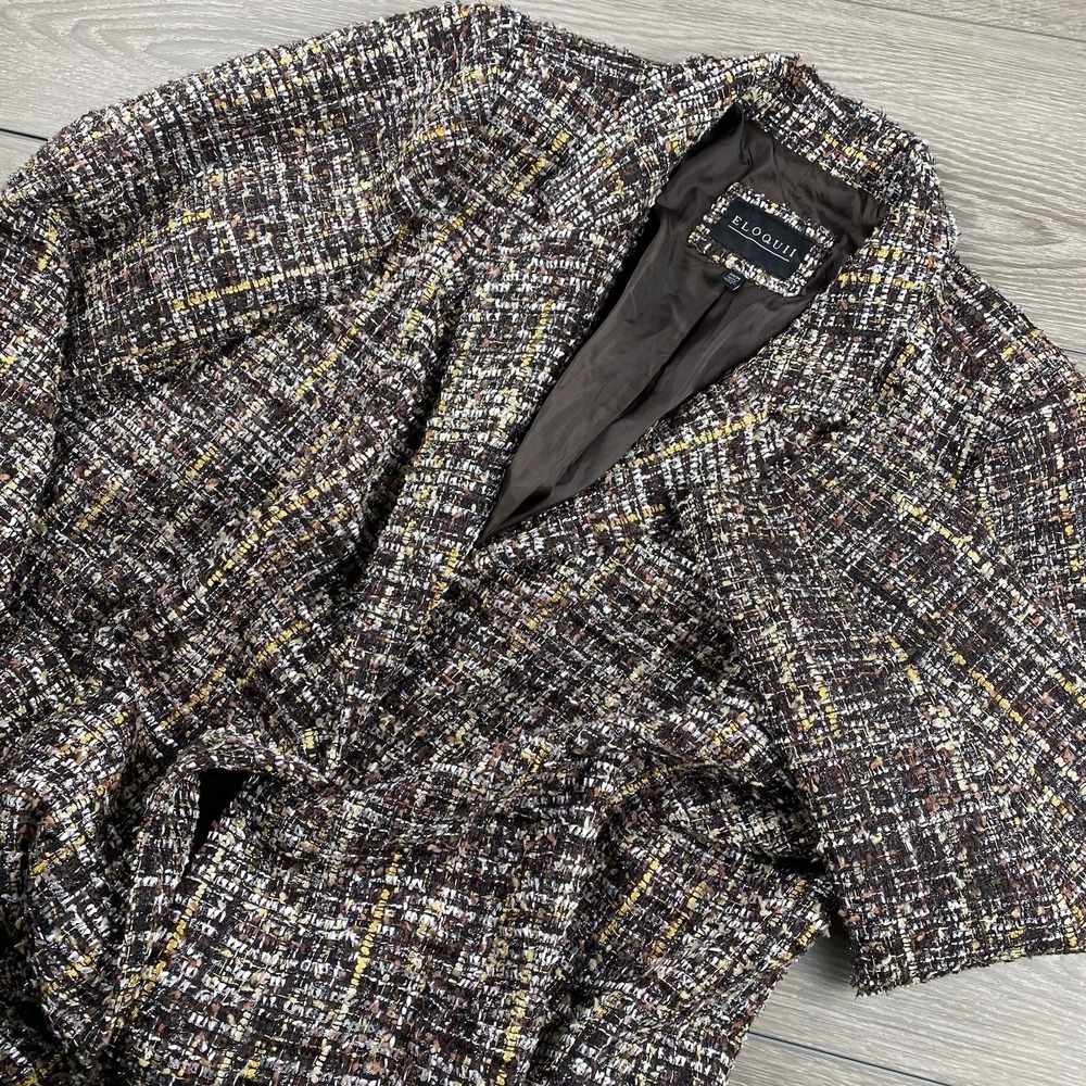 Eloquii Women's Long‎ Sleeve Tweed Duster Coat Brown Multicolor 22/24